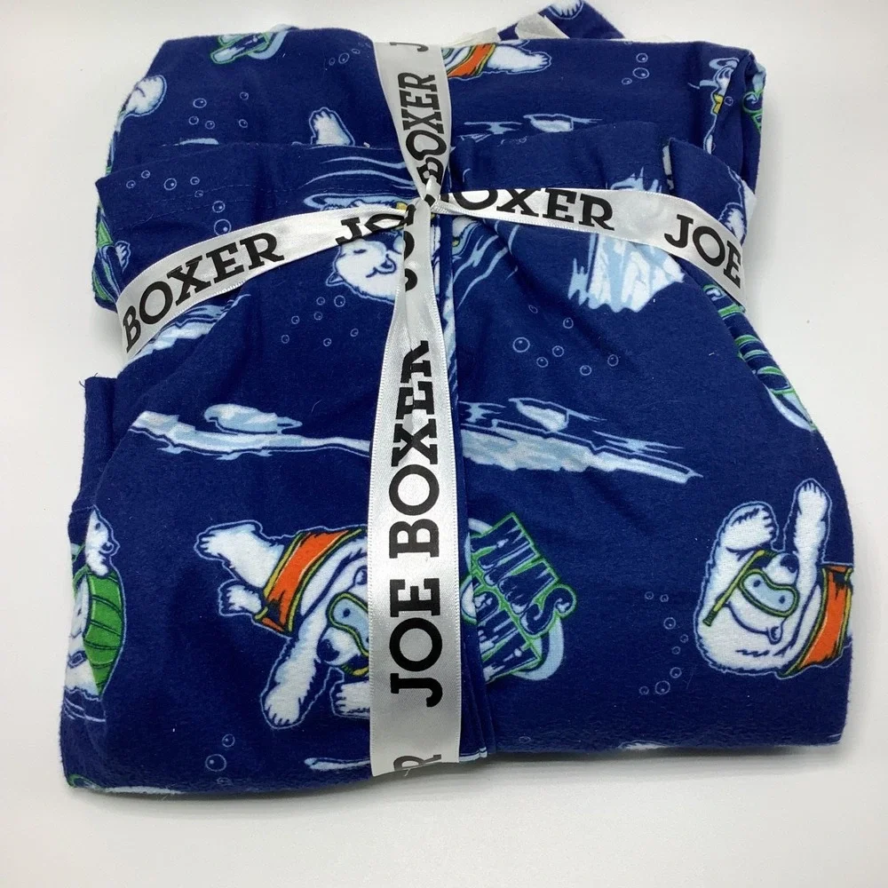Joe‎ Boxer 3 Piece Blue Polar Bear Fleece Pajama Set Boys Medium 8 Button Up Top